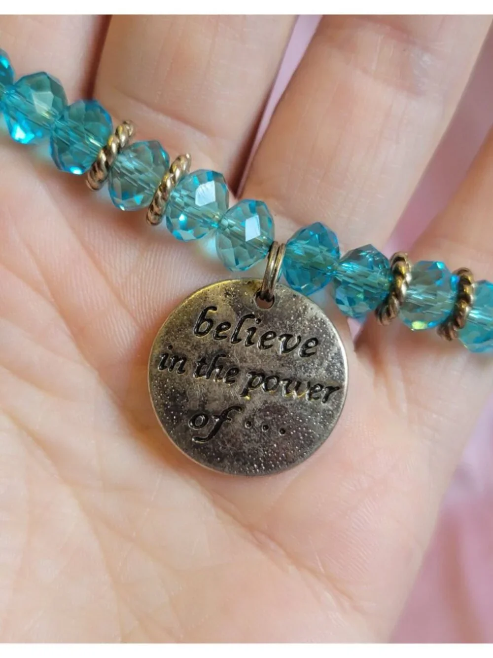 Bright Blue Plastic Faceted Beaded Charm Alexa's Stretch bracelet B1A